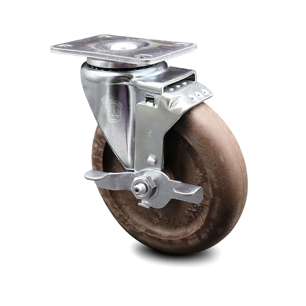5 Inch High Temp Glass Filled Nylon Swivel Top Plate Caster with Brake SCC
